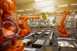 orange robotic factory machinery